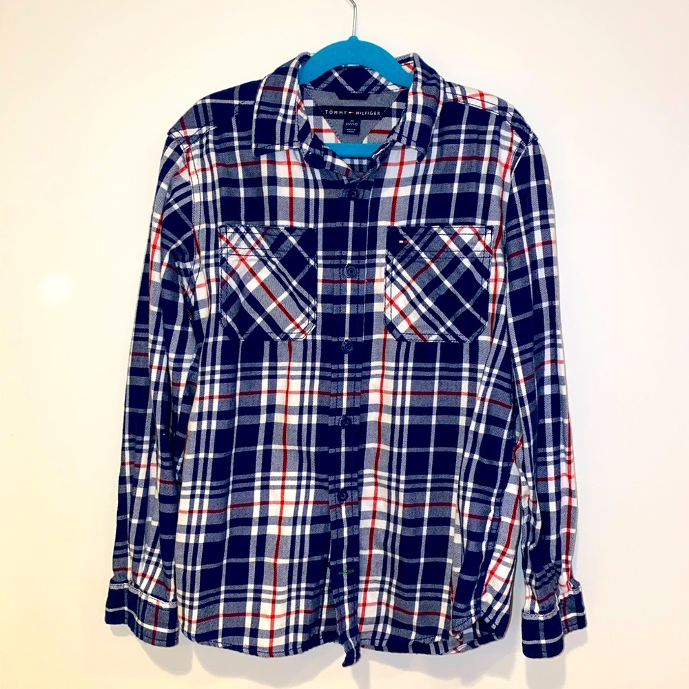 Boys button down plaid Tommy Hilfiger shirt shirt. Worn once.
